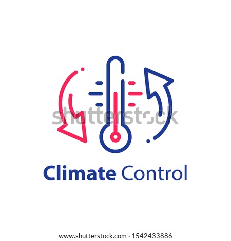 Climate control system, change temperature, air conditioning, cooling or heating, refrigerator storage, vector line icon