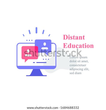 Webinar concept, online course, distant education, video lecture, internet group conference, training test, work from home, easy communication, vector icon