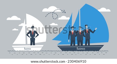 Business consolidation, small and big company, upgrade concept. Vector flat design illustration