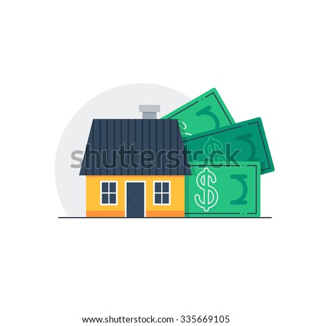 Mortgage down payment concept, property sale, household income, real estate investment. House cost, home budget and expenses, vector flat illustration