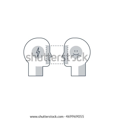 Emotional intelligence concept, communication technology, phychology education, mind science, lying game, reasoning and persuasion. Linear design vector illustration