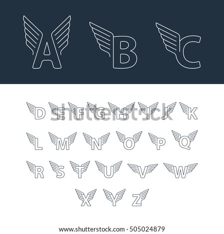 Alphabet letters with wings. Linear design vector set of letters for sport, transport and other fast services Stock fotó © 