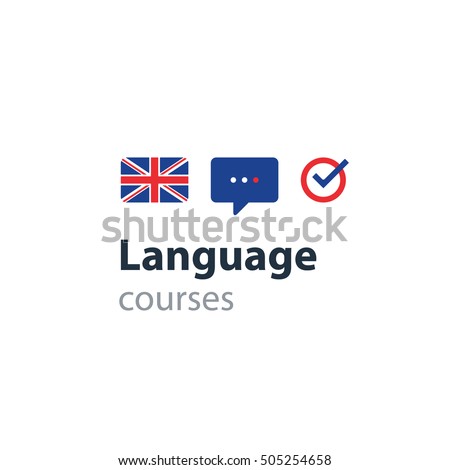 English as a second language. Fluent speaking, foreign language courses. Advertising concept lingual classes. Flat design vector illustration