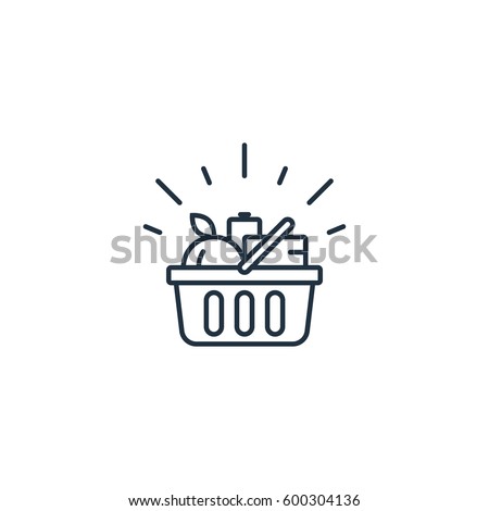 Full basket of food, grocery shopping, special offer, vector line icon design