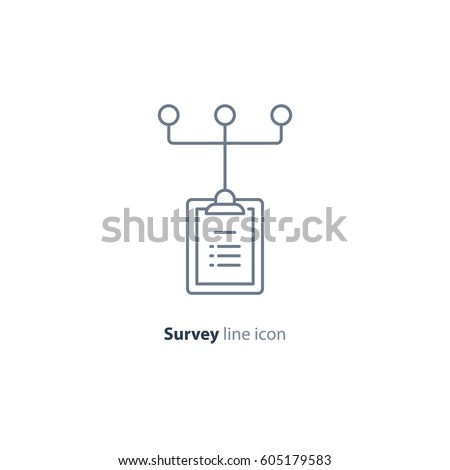 Gather information, resources and referece tree, collect data, questionnaire clip board line icon, quiz concept logo, summary note pad, opinion poll vector