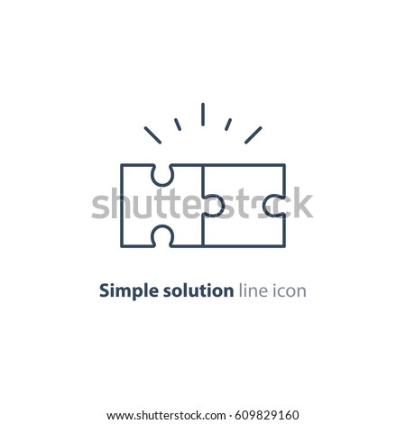 Simple solutions concept, compatibility line icon, assemble puzzle pieces, solving problem