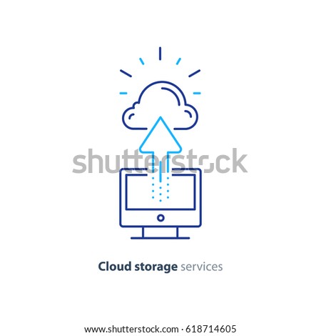 Cloud storage services concept, vector mono line icon