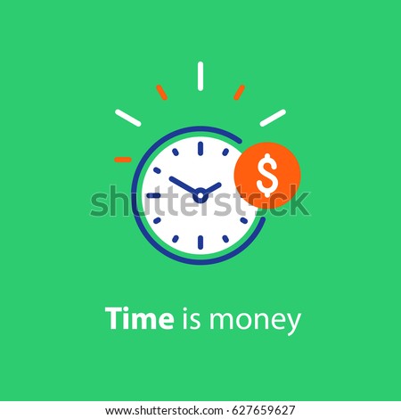 Time is money concept, clock and coin, long term financial investment, superannuation savings, future income, annual revenue, money profit and benefit, vector flat line icon