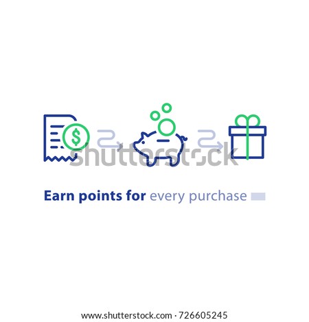 Earn points for purchase concept, loyalty program, cash back, marketing and promotion, reward gift outline, get bonus, vector line icons