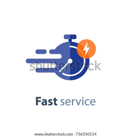 Fast time delivery icon, timely service, stopwatch in motion, deadline concept, clock speed, flat icon, vector  illustration