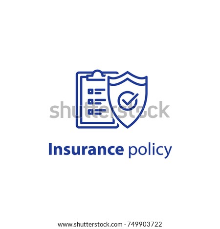 Insurance policy concept, check board and shield, data security, fraud analysis, vector line icon