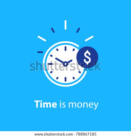 Time is money concept, clock and coin, long term financial investment, superannuation savings, future income, annual revenue, money profit and benefit, vector flat line icon