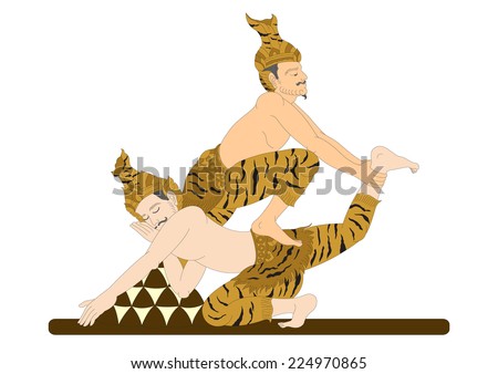 thai traditional hermit massage, body exercise, wat pho vector illustrations