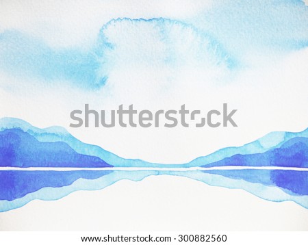 abstract mountain hill, sky and water space landscape, watercolor painting drawing illustration design, huge peace space