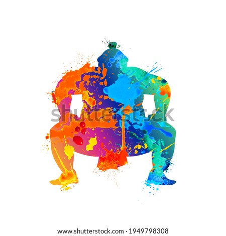 Vector sumo wrestler silhouette. Splash paint symbol