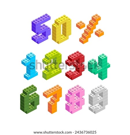 SALE Percents. Vector numbers, figures made from construction blocks. You can set any discount from the collection of digits 