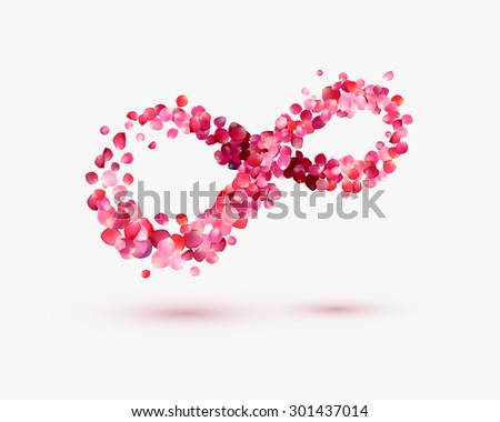 Infinity love Symbol of rose petals on a white background