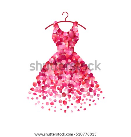 Dress of pink rose petals. Vector icon