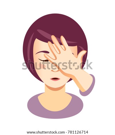 Young woman place hand on head. Face palm gesture. Emotional vector girl