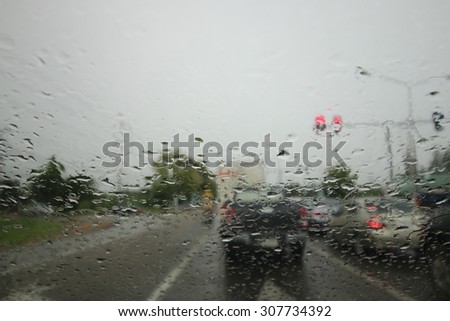 Heavy rush hour traffic in the rain