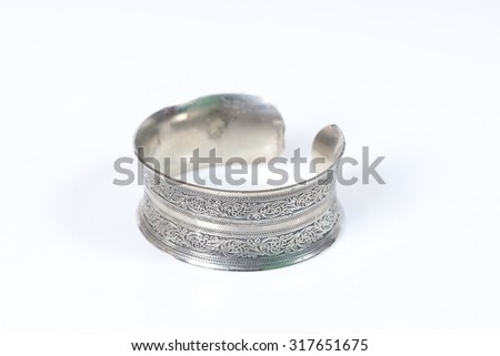 Silver old vintage bracelet isolated on white background