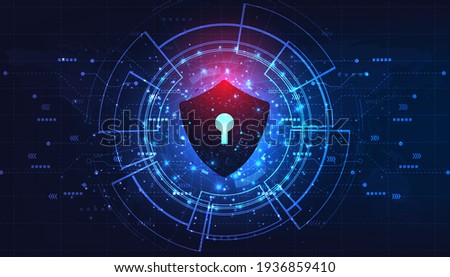 Internet security concept.Security of protect Internet computer virus attack with shield icon on Blue abstract background.