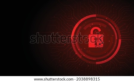 Concept of destroyed cyber security.Padlock red open on electric circuits network dark red background.Cyber attack and Information leak concept.Vector illustration. ストックフォト © 