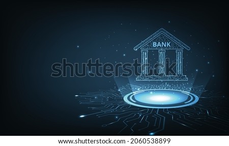 Banking Technology concept.Isometric illustration of bank on technology circuit lines background.Digital connect system.Financial technology concept.Vector illustration.EPS 10. Foto stock © 