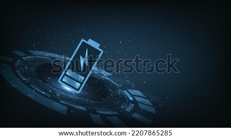 Futuristic battery charging power source concept.Battery Icon in digital background, battery Supply Concept Background. Vector illustration.