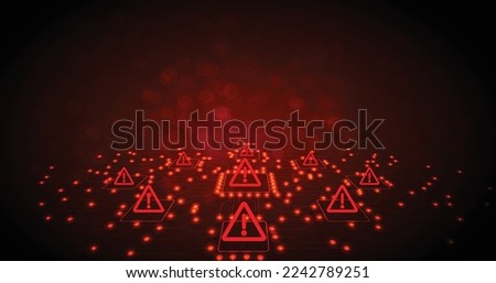 Unsafe Wifi Connections concept. Attention warning attacker alert sign with an exclamation mark on a dark red background.Security protection Concept.Hacker Attack, Viruses.