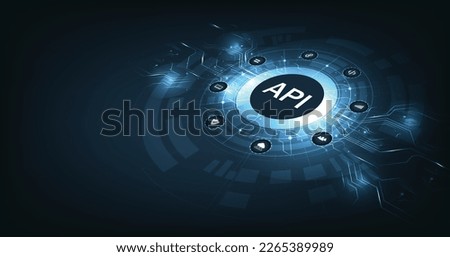 Application Programming Interface (API) on dark blue background. Software development tools, information technology, modern technology, internet.	