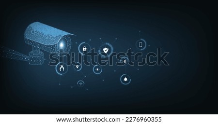 Concept of surveillance and monitoring. Camera Technology Safety Concept design. Camera vector low poly mesh design on dark blue background, Security system, CCTV Security concept.