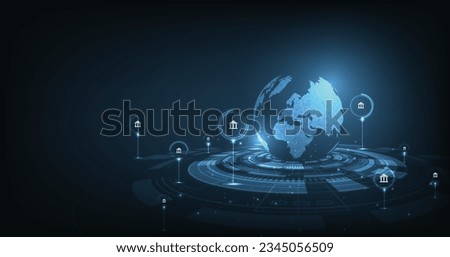 Online banking technology concept. Isometric illustration of the bank on dark blue background. Digital connect system. Financial technology concept. Vector illustration. EPS 10.	