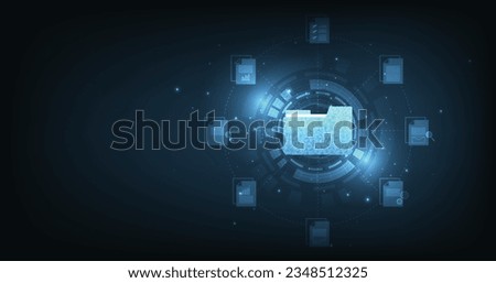 Document management and digital document paperless operation concept. Document management and Data transfer through cloud technology with modern internet technology on the dark blue background.