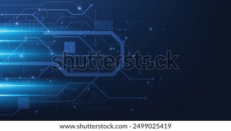 Circuit board blue technology background.Vector abstract technology illustration Circuit board on dark blue background.High-tech circuit board connection system concept.	