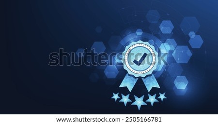 Quality management and validation process concept. Quality Assurance (QA) and Quality Control (QC), ISO certification, The icon for quality assurance is on a dark blue background.