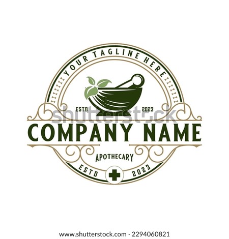 apothecary classic logo design. concept mortar and pestle  decoration in the form of an emblem, is perfect for pharmacies, medicine and herbal shops.