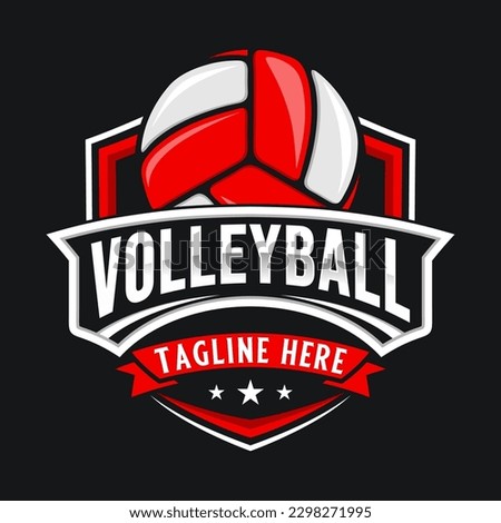 Volleyball Sport vector Logo design. emblem shape with volleyball icon above brand name, perfect for volleyball team