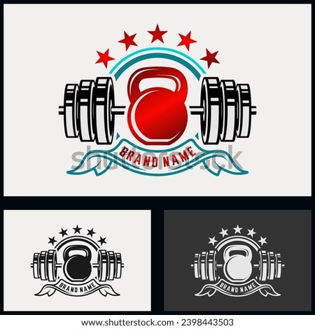 crossfit logo design. stars, bands, barbells and kettlebells. design for fitness sports, crossfit or gym