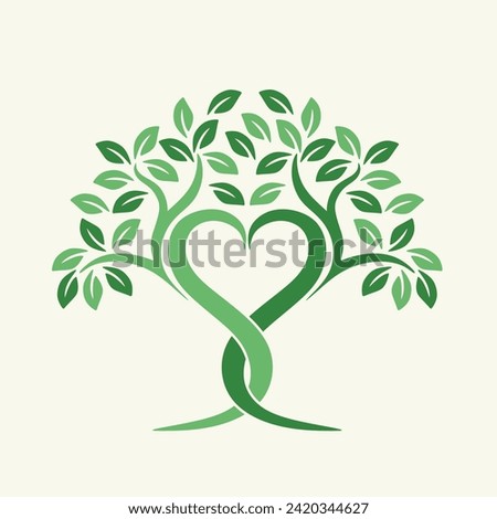 tree vector logo. tree icon with heart shape, child development or education design