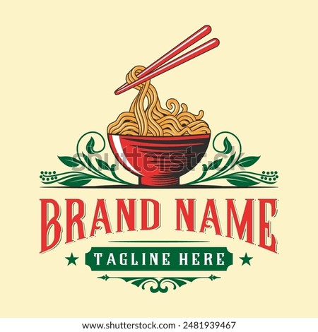 noodle logo design. a bowl of noodles with chopsticks on top, perfect for any business related to noodles, fast food, Korean menu, Japanese food, or any other business.