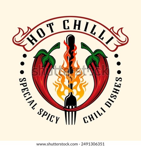 hot chili logo design. chili and fork elements, for labels of sauces, spicy foods.