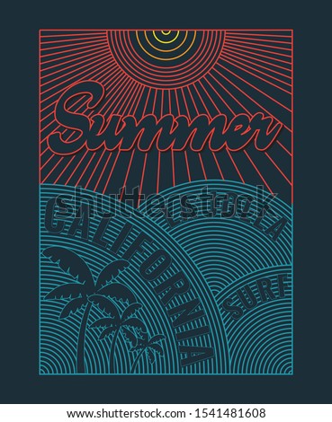 vector illustration of california and surfing theme . tee shirt graphics. Typography
