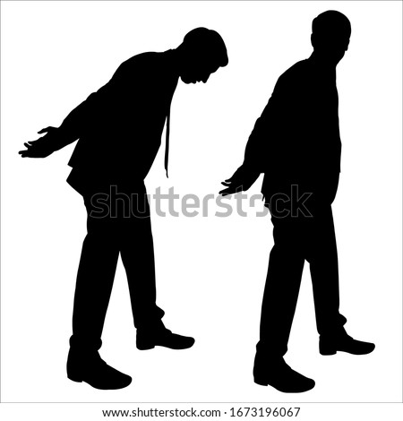 Prisoner businessman. Arrested. Vector illustration a man in a suit holds his hands behind his back. Set of two black silhouettes isolated on a white background. A man holds his hands in handcuffs.