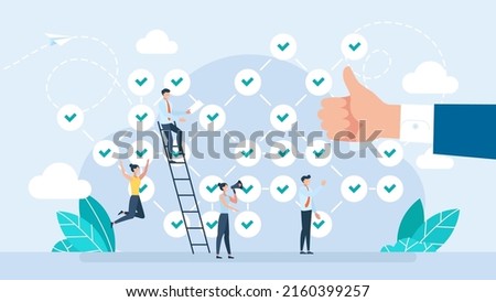 Well-established system, well-coordinated work. Happy employees. Flowchart icon. The structure of finding solutions to business problems. Business illustration for UI, mobile app, web. Flat design