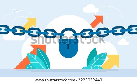 Silhouette chain with lock. Padlock icons. Closed lock, opened lock, keyhole. Close or open padlocks. Concept of protection. Key, Pin code, password. Access security lock. Flat vector illustration