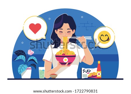 Similar – Image, Stock Photo Young female eating noodles and watching TV