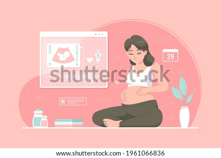 pregnant girl Ultrasonography (Usg) check concept illustration
