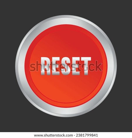 Red reset button isolated on black background. High resolution 3d