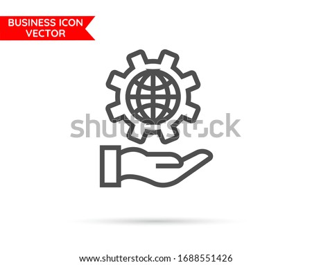 Hand with globe setting line icon 10 eps. Flat design.